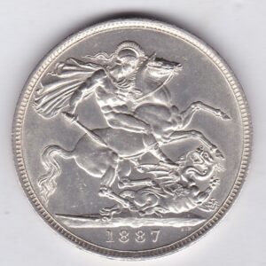 1887 Silver Crown Coin featuring Queen Victoria Jubilee head on the Obverse and the St George & dragon design on the reverse.