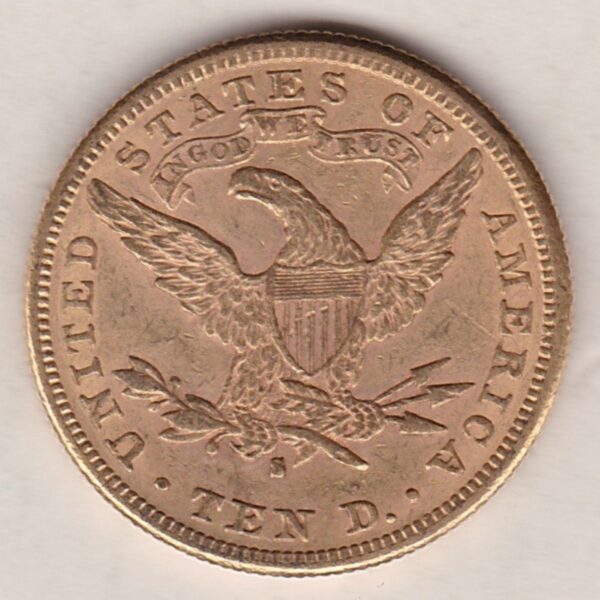 1888 S USA Ten Dollars Gold Coin - Image 2