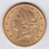 1896 S USA Twenty Dollars coin featuring the Lady Liberty on the Obverse. The eagle with a shield on its chest completes the Reverse.