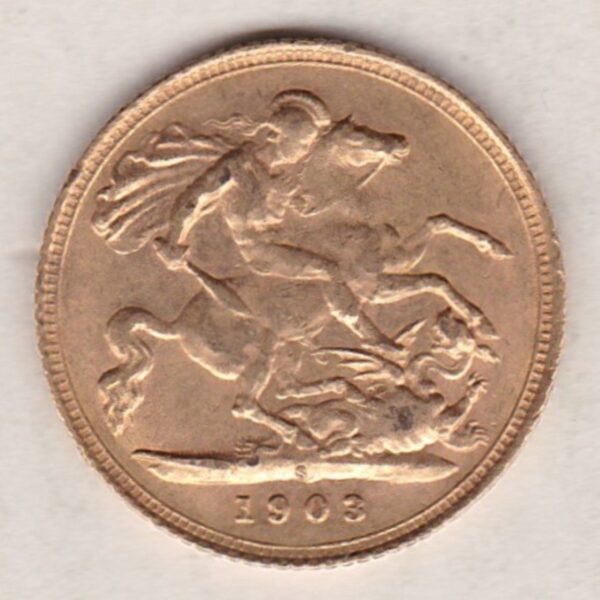 1903 S - Sydney Mint Gold Half Sovereign Coin featuring King Edward VII on the Obverse and George & the Dragon on the Reverse in a plastic coin envelope.