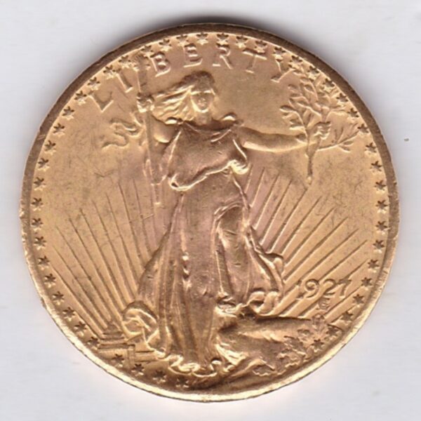 1927 USA Twenty Dollars coin featuring the Lady Liberty on the Obverse. The eagle in flight with sunshine in the background on the Reverse.