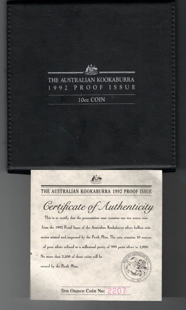 1992 Australia Silver Proof Ten Ounce Kookaburra - Image 3