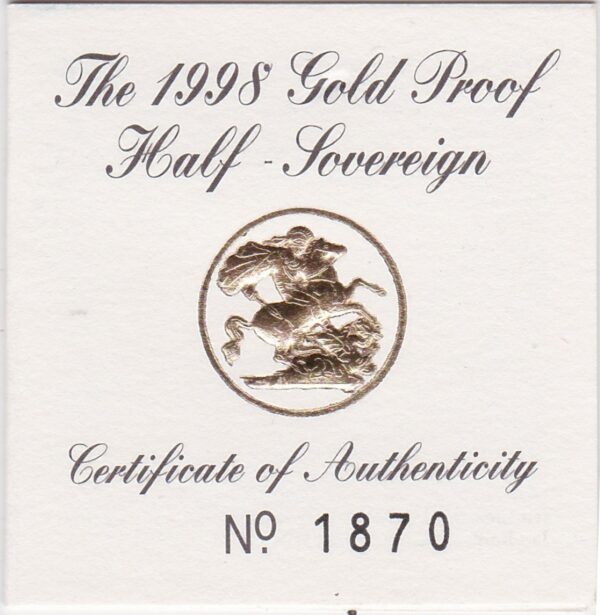 1998 Gold Proof Half Sovereign - Image 3