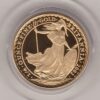 2002 Gold Proof Quarter Ounce Britannia coin featuring Queen Elizabeth II on the Obverse. The standing figure of Britannia on the Reverse.