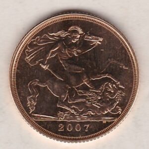 2007 Gold Sovereign Coin. This coin features the fourth portrait of Queen Elizabeth II on the obverse. St George and dragon on the reverse.