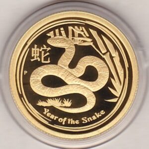 2013 Gold Proof Australia Quarter Ounce coin. The coin was issued as part of the Lunar II series and was struck to celebrate the year of the snake.