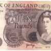 B326 Page Ten Pounds banknote. The obverse features HM Queen Elizabeth II at the right. The reverse features a lion facing left at centre.