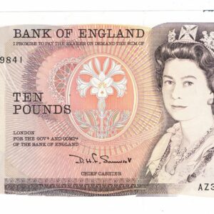 B348 Somerset Ten Pounds banknote. Deep brown on multicolour underprint. The obverse features Elizabeth II. The reverse features Florence Nightingale.