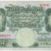 B260 Peppiatt One Pound Banknote U96A This is the green 1948 Issue, with Serial Number U96A 558404. This note is in near mint condition.