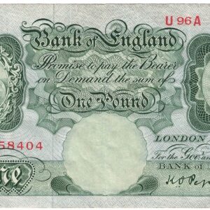 B260 Peppiatt One Pound Banknote U96A This is the green 1948 Issue, with Serial Number U96A 558404. This note is in near mint condition.