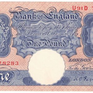 B249 Peppiatt One Pound Banknote U91D This is the Blue & Pink 1940 Issue, with Serial Number U91D 778283 This note is in near mint condition.