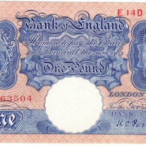 B249 Peppiatt One Pound Banknote E14D This is the Blue & Pink 1940 Issue, with Serial Number E14D 663504 This note is in near mint condition.