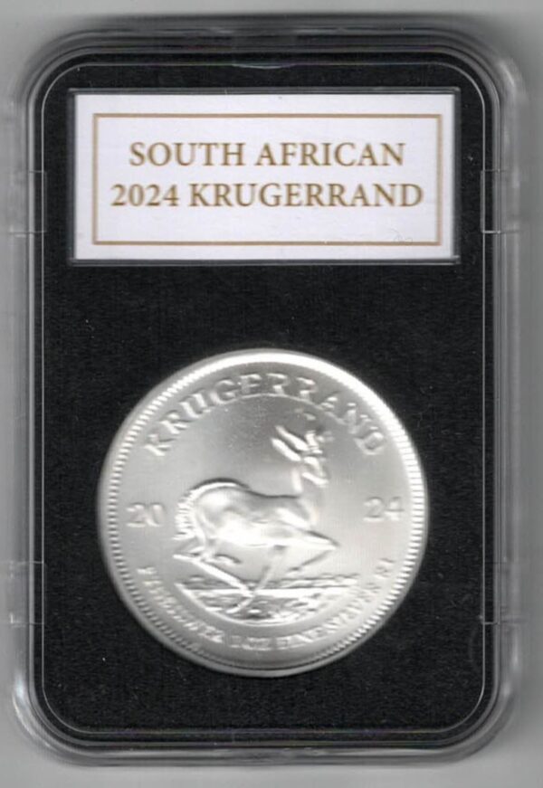 2024 Silver South Africa One Ounce Krugerrand. Paul Kruger is on the obverse. The coin contains one ounce of 999 fine silver