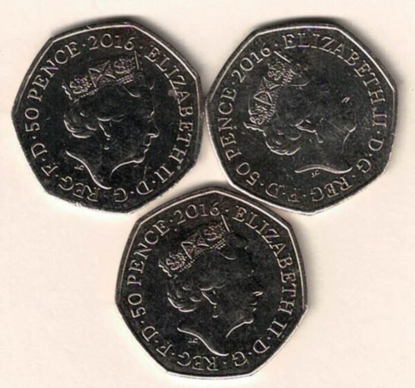 Three Loose 2016 Fifty Pence Coins Jemima Puddle-Duck - Image 2