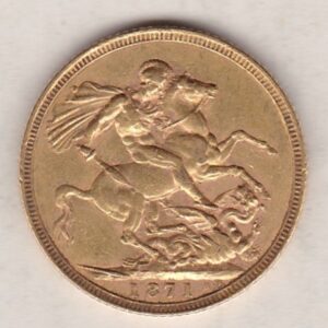 1871 Gold Sovereign Coin featuring Queen Victoria Young Head on the Obverse and St George & the Dragon on the Reverse. London Mint.