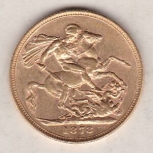 1878 Gold Sovereign Coin featuring Queen Victoria Young Head on the Obverse and St George & the Dragon on the Reverse. London Mint.