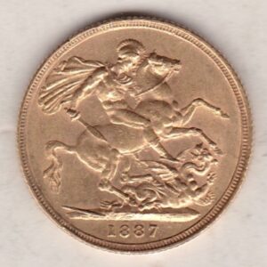 1887 S Gold Sovereign Coin featuring Queen Victoria Young Head on the Obverse and St George & the Dragon on the Reverse. Sydney Mint.