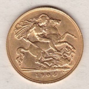 1904 Gold Half Sovereign Coin featuring King Edward VII on the Obverse and George & the Dragon on the Reverse in a plastic coin envelope.
