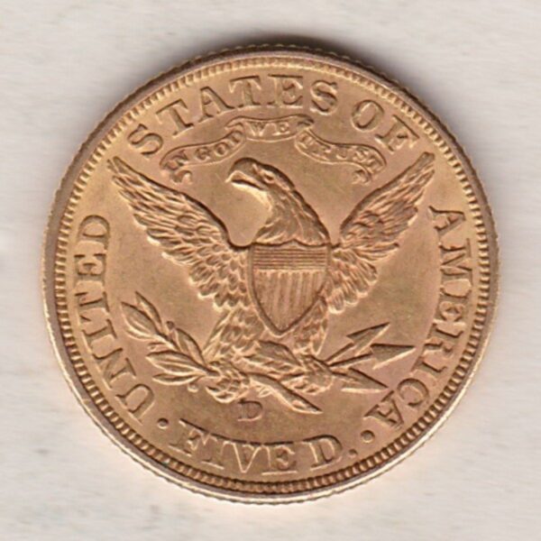 1907 D USA Five Dollars Gold Coin - Image 2