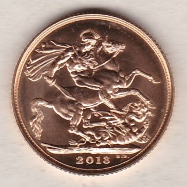2013 Gold Sovereign Coin. This coin features the fourth portrait of Queen Elizabeth II on the obverse. St George and dragon on the reverse.