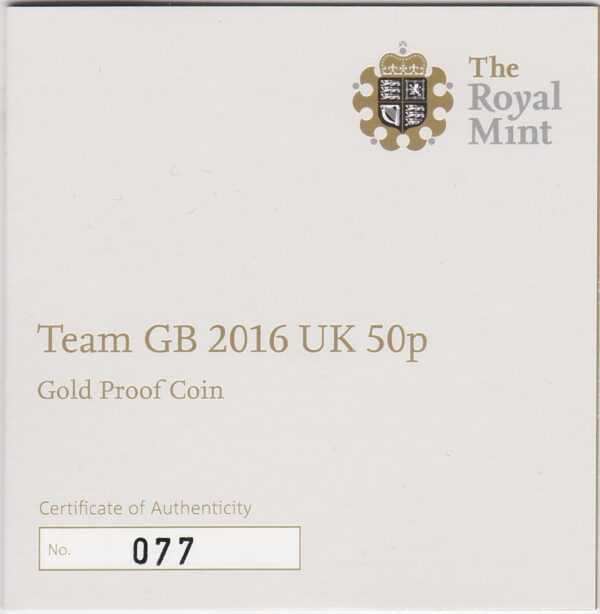 2016 Gold Proof Fifty Pence Team GB - Image 3