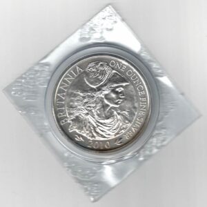 2010 Silver Britannia One Ounce Coin. The coin contains one ounce of fine silver. Elizabeth II is on the obverse facing right.