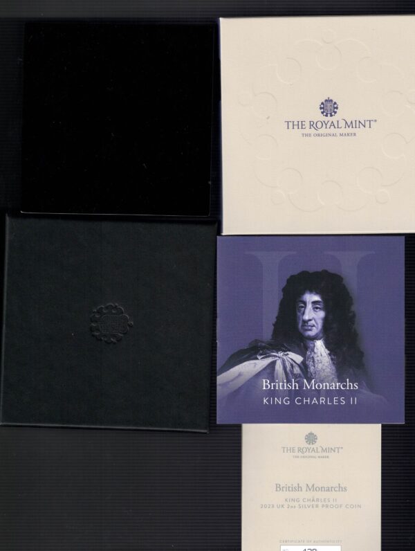 2023 Silver Proof Two Ounce British Monarchs King Charles II - Image 3
