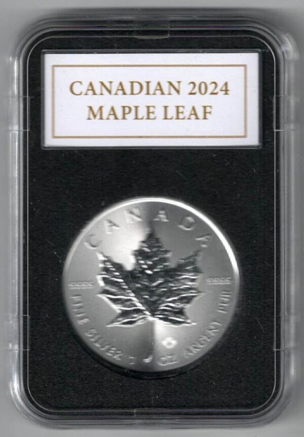 2024 Silver Canada One Ounce Maple. Charles III is on the obverse, The Maple is on the reverse. The coin contains one ounce of 9999 fine silver.