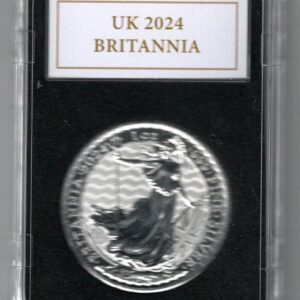 2024 Silver Britannia One Ounce Coin. The portrait of King Charles III is on the obverse. The coin contains one ounce of 999 fine silver.