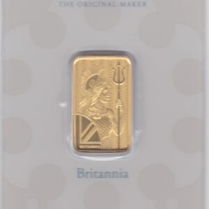 Ten Gram Gold Bar from the Royal Mint. This bar contains ten grams of 999.9 fine gold and comes presented in a plastic credit card sized packet.