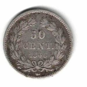 1846 A France Silver Fifty Centimes Coin.   The obverse features bust of Louis Philippe I facing right. All coins are instock.