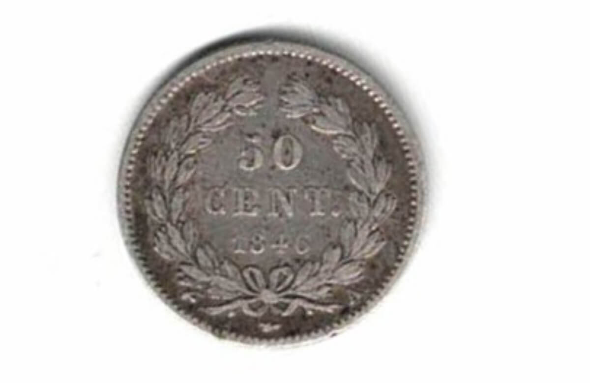 1846 A France Silver Fifty Centimes Coin. The obverse features bust of Louis Philippe I facing right. All coins are instock.