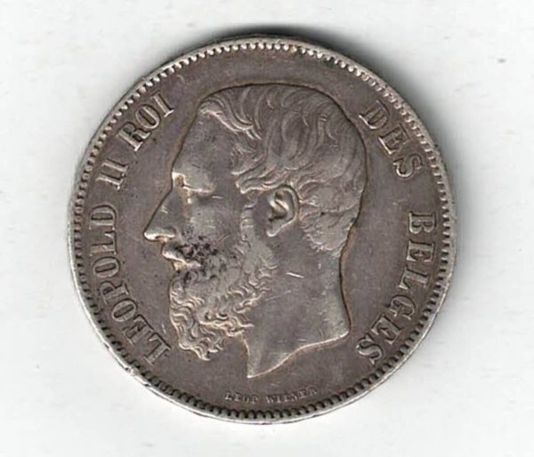 1869 Belgium Silver Five Francs Coin - Image 2