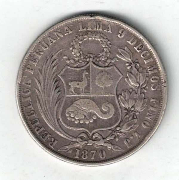 1870 YJ Peru Silver One Sol Coin - Image 2