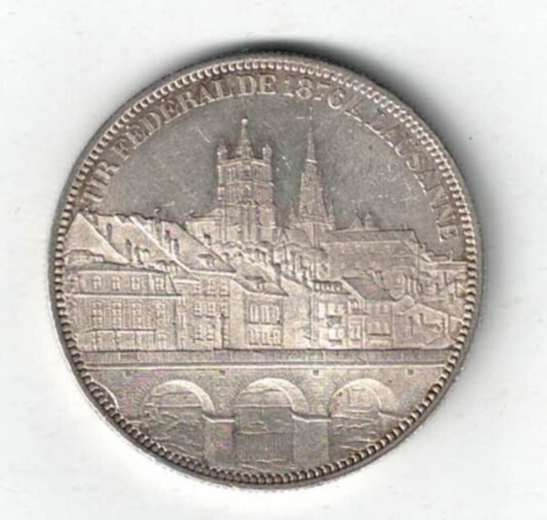 1876 Switzerland Silver Five Francs Coin - Image 2