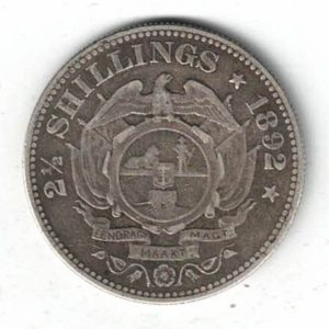 1892 South Africa Silver Halfcrown coin. The obverse features the bust of president Johannes Paulus Kruger facing left. All coins are instock.