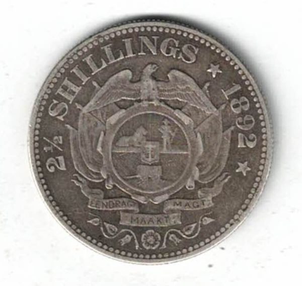 1892 South Africa Silver Halfcrown coin. The obverse features the bust of president Johannes Paulus Kruger facing left. All coins are instock.