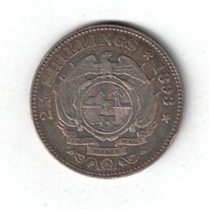 1893 South Africa Silver Halfcrown coin. The obverse features the bust of president Johannes Paulus Kruger facing left. All coins are instock.