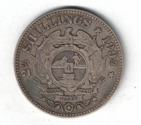 1894 South Africa Silver Halfcrown coin. The obverse features the bust of president Johannes Paulus Kruger facing left. All coins are in stoc