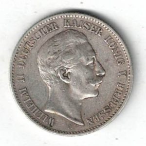1898 A Germany Silver Two Mark Coin featuring the bust of Wilhelm II on the obverse. The crowned imperial eagle on the reverse.