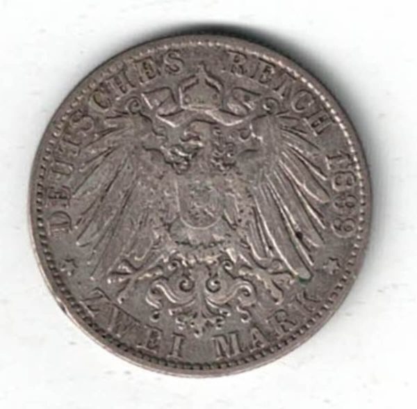 1899 J Germany Silver Two Mark Coin - Image 2