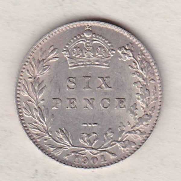 1901 Silver Sixpence coin featuring Queen Victoria on the Obverse. The Reverse features a crowned denomination within wreath.
