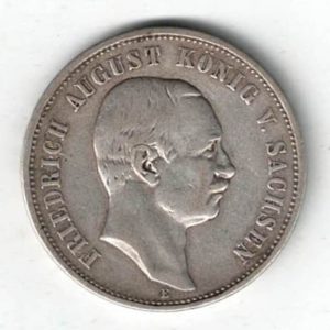 1908 E Germany Silver Three Mark Coin features the bust of Fredrich August III. The reverse features a crowned imperial eagle with shield on breast