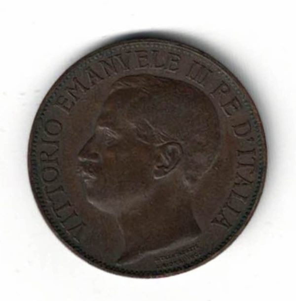 1911 Italy Ten Centesimi Coin. The obverse of this coin features the head of Victorio Emmanuel II facing left. All coins are in stock.