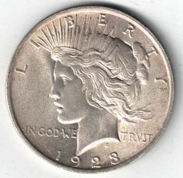 1923 Silver USA Peace Dollar coin. The Obverse features the capped head of Liberty facing left. The American eagle on the reverse.