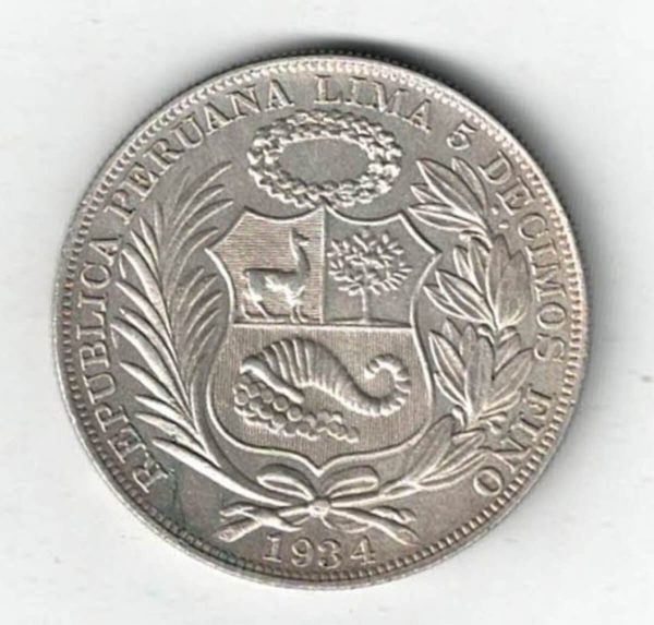 1934 Peru Silver One Sol Coin - Image 2