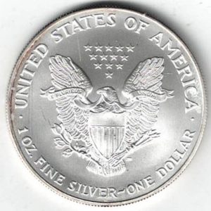2001 Silver USA One Ounce Eagle. The liberty is on the obverse, The eagle is on the reverse. The coin contains one ounce of 999 fine silver.