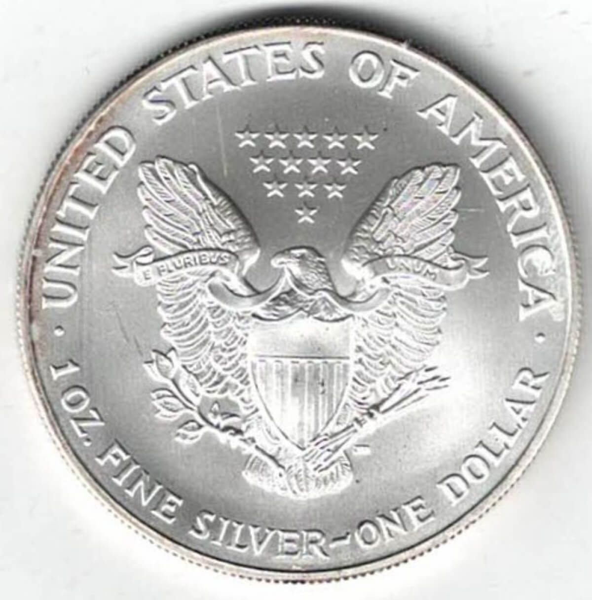 2001 Silver USA One Ounce Eagle. The liberty is on the obverse, The eagle is on the reverse. The coin contains one ounce of 999 fine silver.