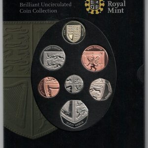 2008 Royal Mint Brilliant Uncirculated Seven Coin Twin Set . These 2008 sets come in a card outer. All coins are in stock for despatch