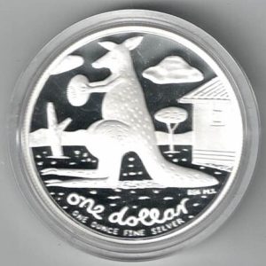Boxed 2008 Silver Australia One Ounce Kangaroo coin. Elizabeth II is on the obverse, The coin contains one ounce of 999 fine silver.